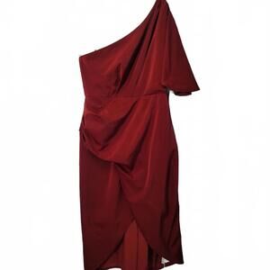 Nwt Cupshe One Shoulder Knee Length Dress Cinched Wrap Detail Color Cranberry S